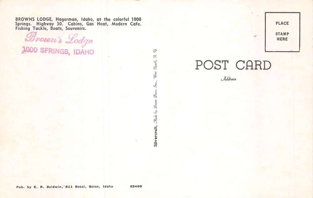Hagerman Idaho Browns Lodge 1000 Springs Vintage Postcard AA72607 - Image 2
