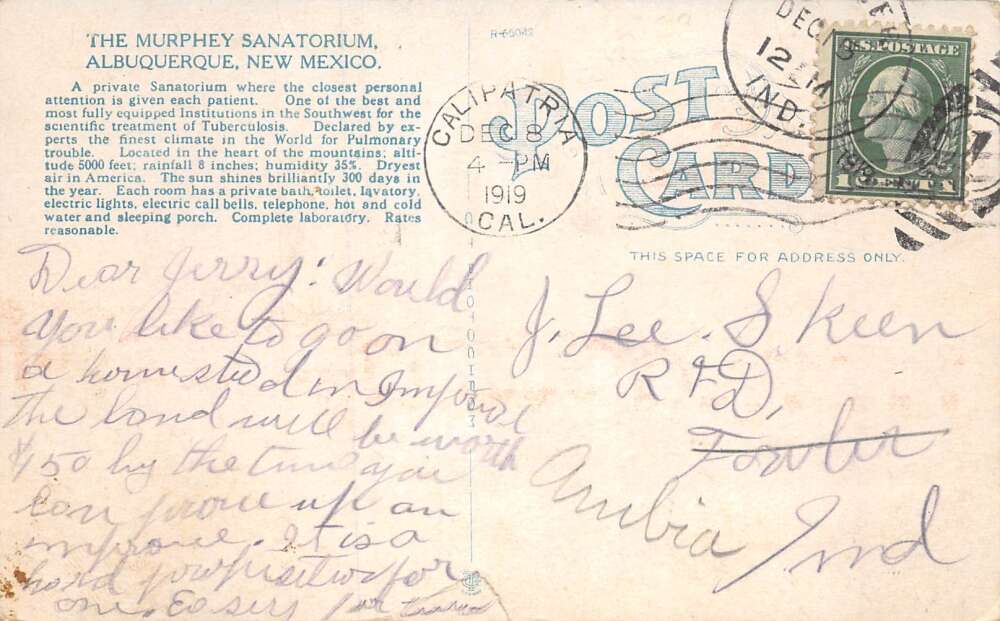 Albuquerque New Mexico Murphey Tuberculosis Sanatorium Vintage Postcard AA72608 - Image 2