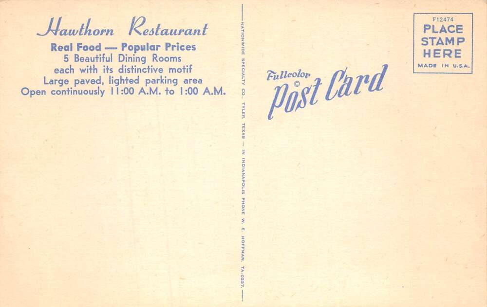 Indianapolis Indiana Hawthron Restaurant Inc Linen Vintage Postcard AA72638 - Image 2