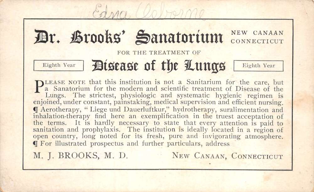 New Canaan Connecticut Dr Brook's Sanatorium Vintage Non PC Back AA72749 - Image 2