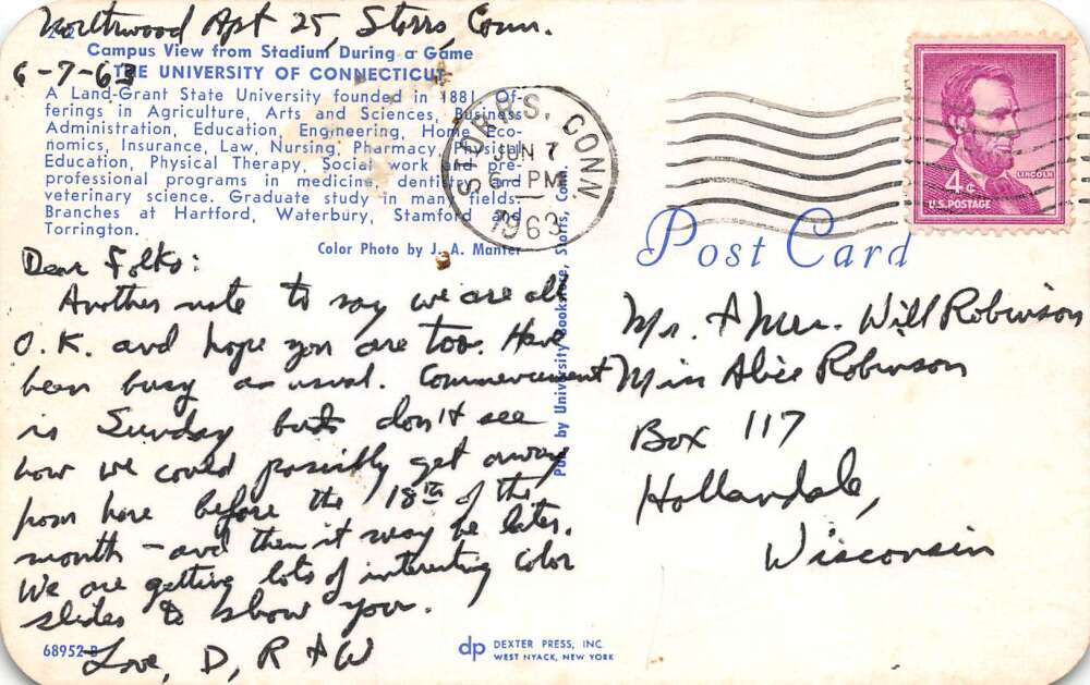 Storrs Connecticut University Of Connecticut,Campus View From Stadium, PC U11979 - Image 2