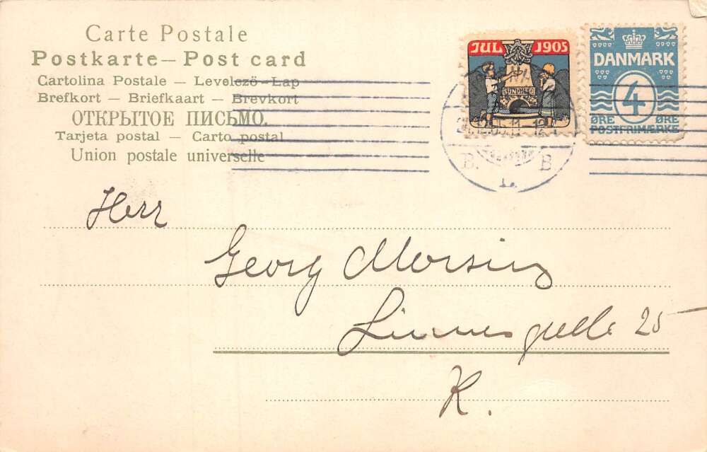 Christmas Greetings Snowman with Cane Kid and Black Dog Postcard AA72857 - Image 2