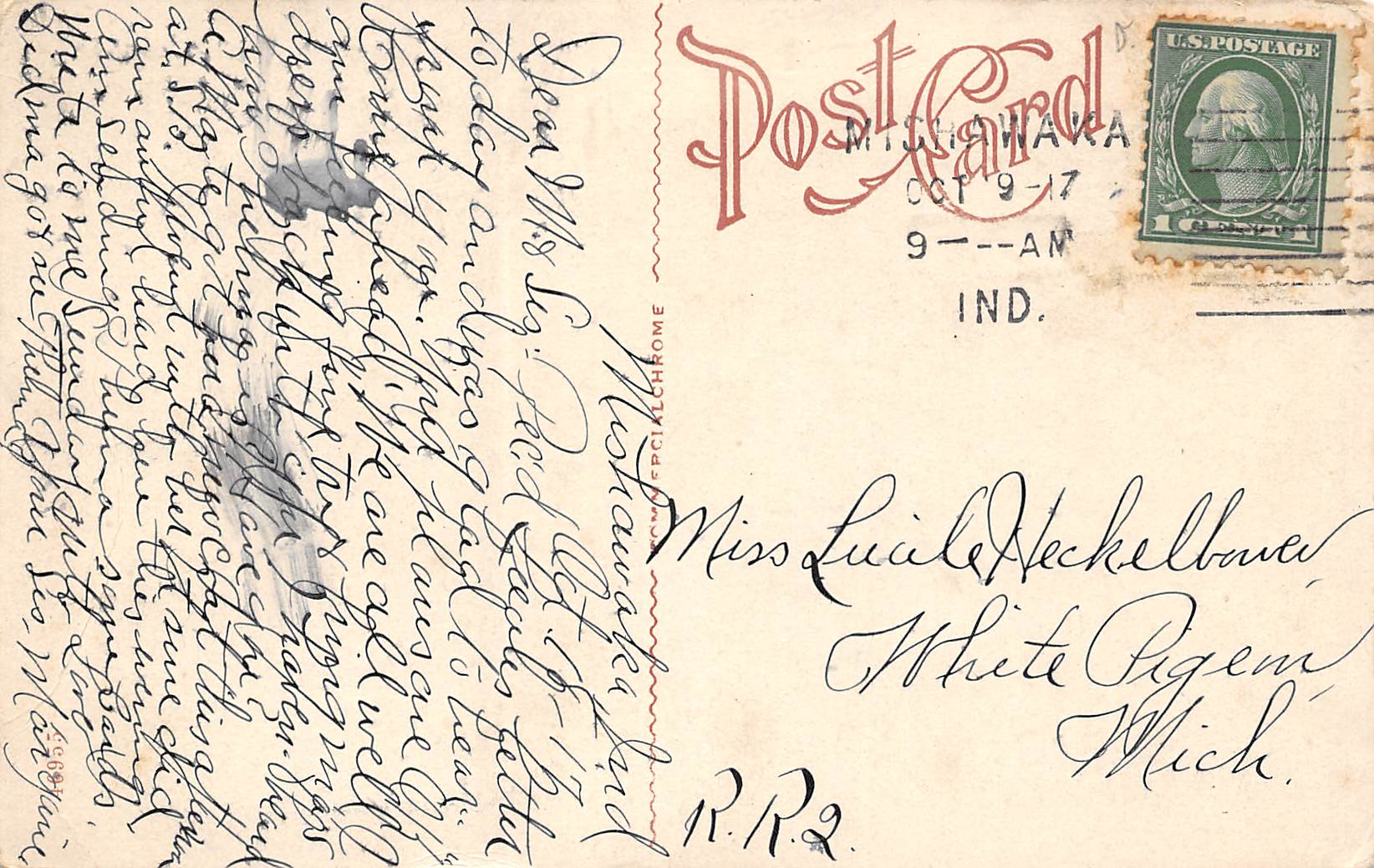 Mishawaka Indiana N.Y.C. Train Depot, White Border, Vintage Postcard U12010 - Image 2