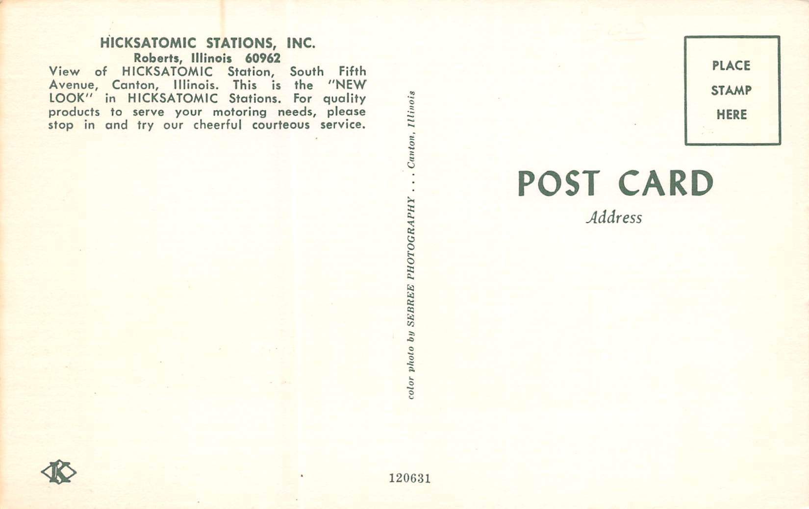 Roberts Illinois Hicksatomic Stations, Photochrome Vintage Postcard U12038 - Image 2