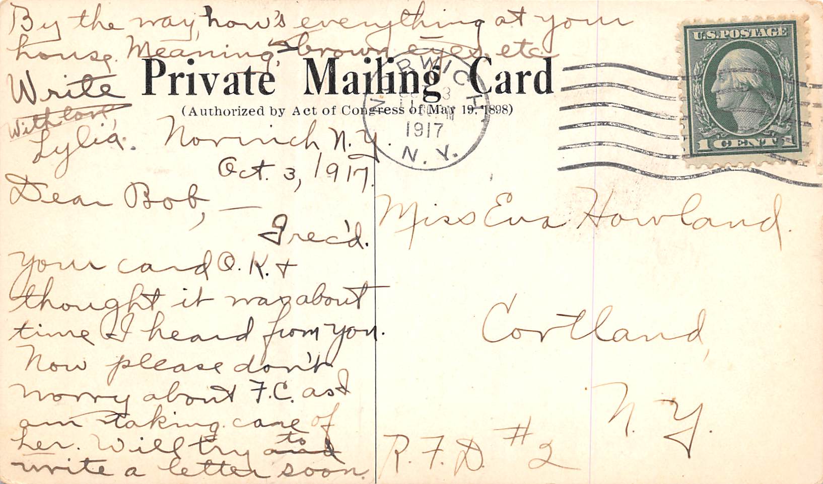 Norwich New York Norwich Pharmacal Company, Private Mailing Card, U12059 - Image 2