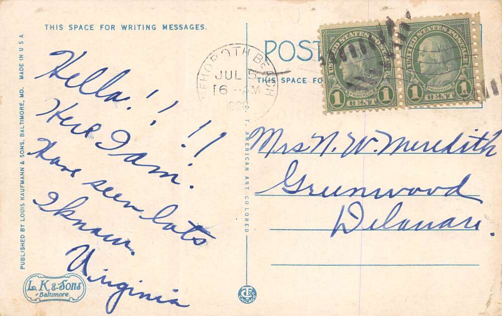 Rehoboth Beach Delaware Bathing Beach & Boardwalk, White Border, PC U12075 - Image 2