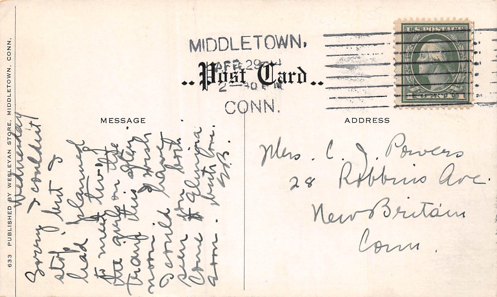 Middletown Connecticut Omega Phi house, B/W Photo Print Vintage Postcard U12089 - Image 2