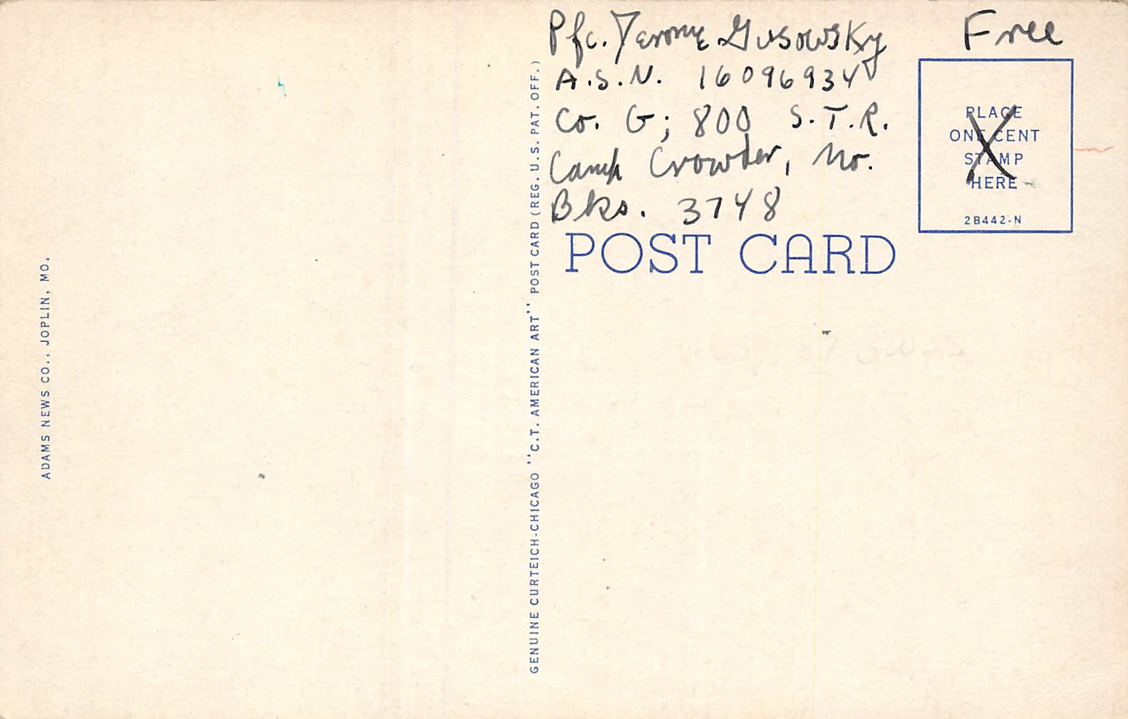 Neosho Missouri Greetings From Camp Crowder, Large Letters, Vintage PC U12090 - Image 2