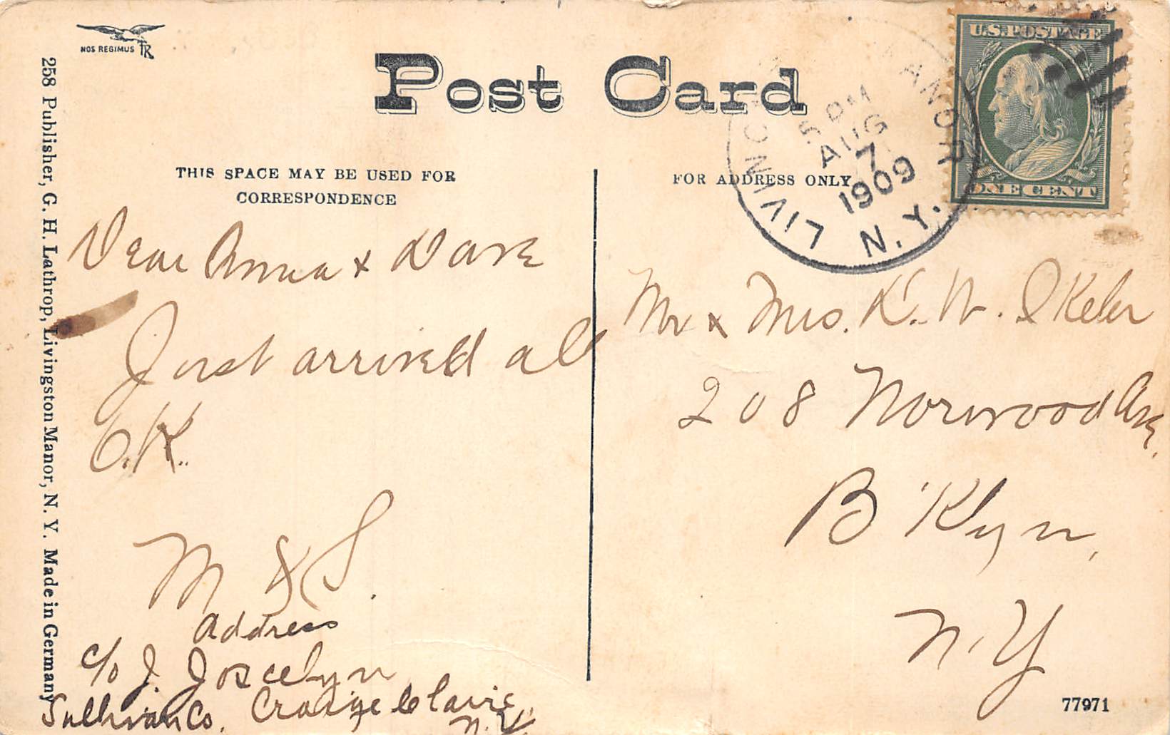 Livingston Manor New York Willowemoc Valley, B/W Lithograph Vintage PC U12129 - Image 2