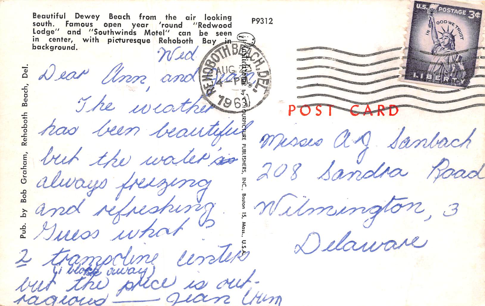 Dewey Beach Delaware Aerial View, Rehoboth Bay in Background, Vintage PC U12133 - Image 2