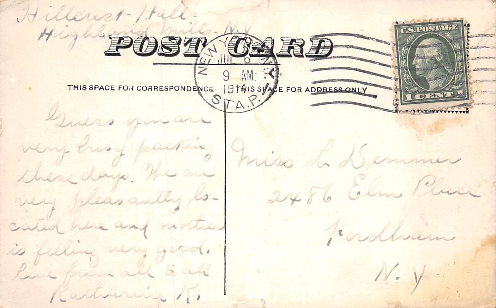 Highland Mills New York Entrance to Hillcrest, Color Lithograph Postcard U12161 - Image 2