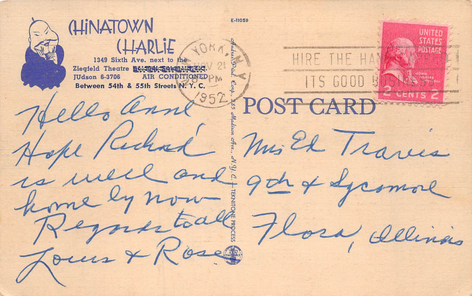 New York City New York Chinatown Charlie Restaurant, Multi-View Linen PC U12163 - Image 2