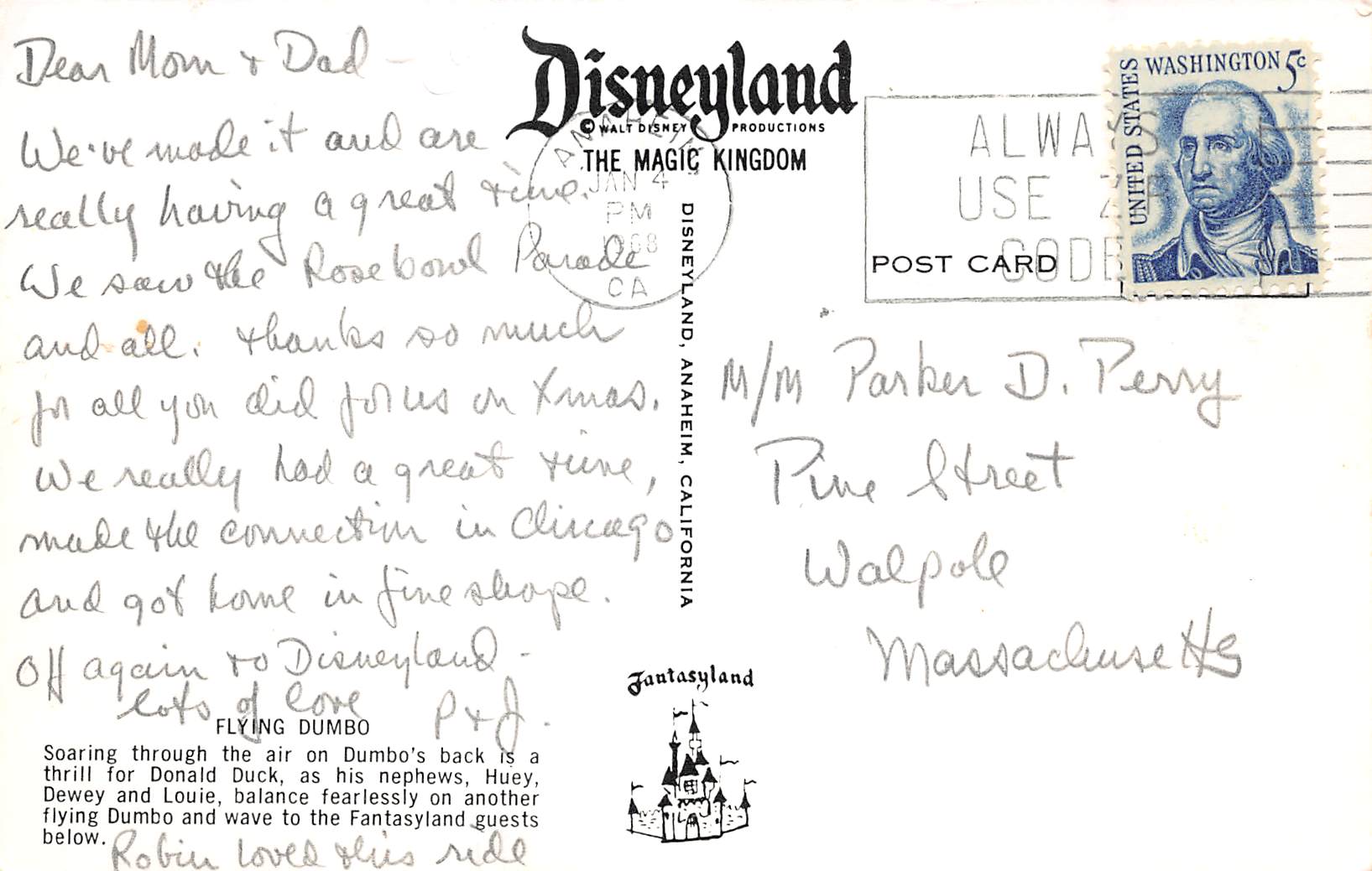 Anaheim California Donald Duck, Huey, Dewey, & Louie Cartoons On Dumbo Ride PCU12303 - Image 2