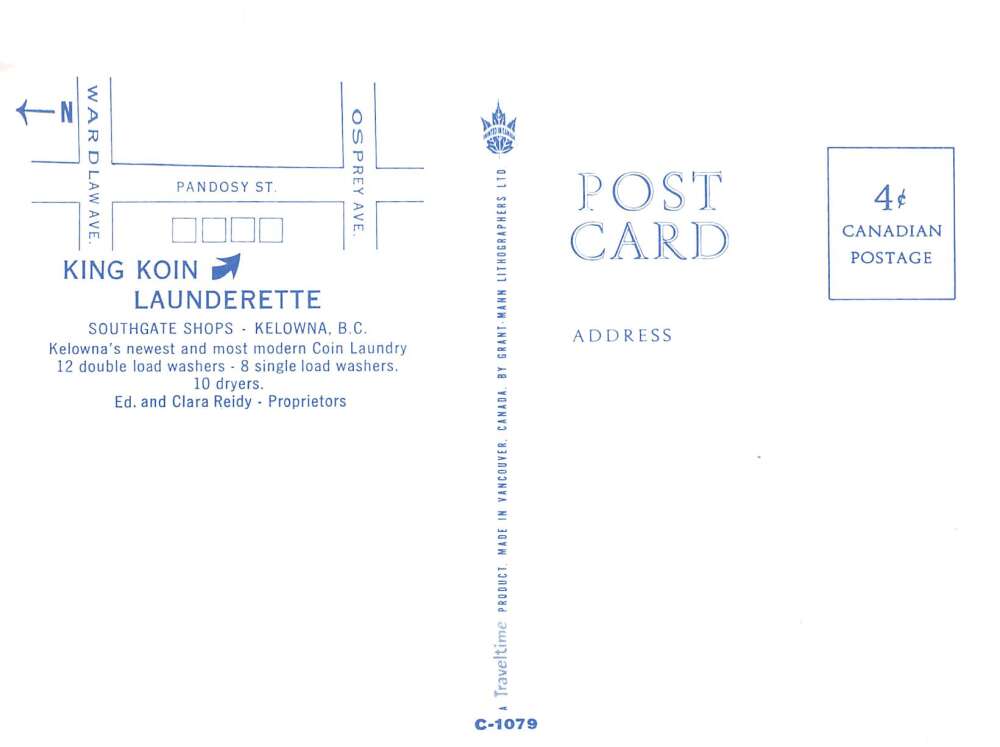 Kelowna BC Canada King Koin Launderette Laundry Vintage Postcard AA73054 - Image 2