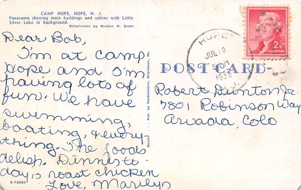 Hope New Jersey Camp Hope, Main Buildings & Cabins, Vintage PC U12405 - Image 2