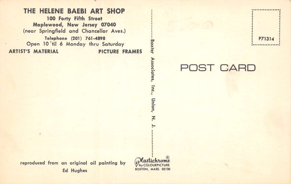 Maplewood New Jersey The Helene Baebi Art Shop, Photochrome Vintage PC U12411 - Image 2