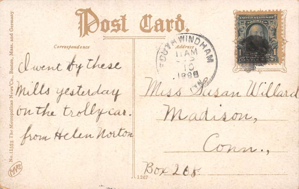 Norwich Connecticut Taftville & Ponemah Mills, Color Lithograph PC U12428 - Image 2