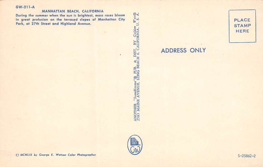 Manhattan Beach California Manhattan City Park, Photochrome Vintage PC U12444 - Image 2