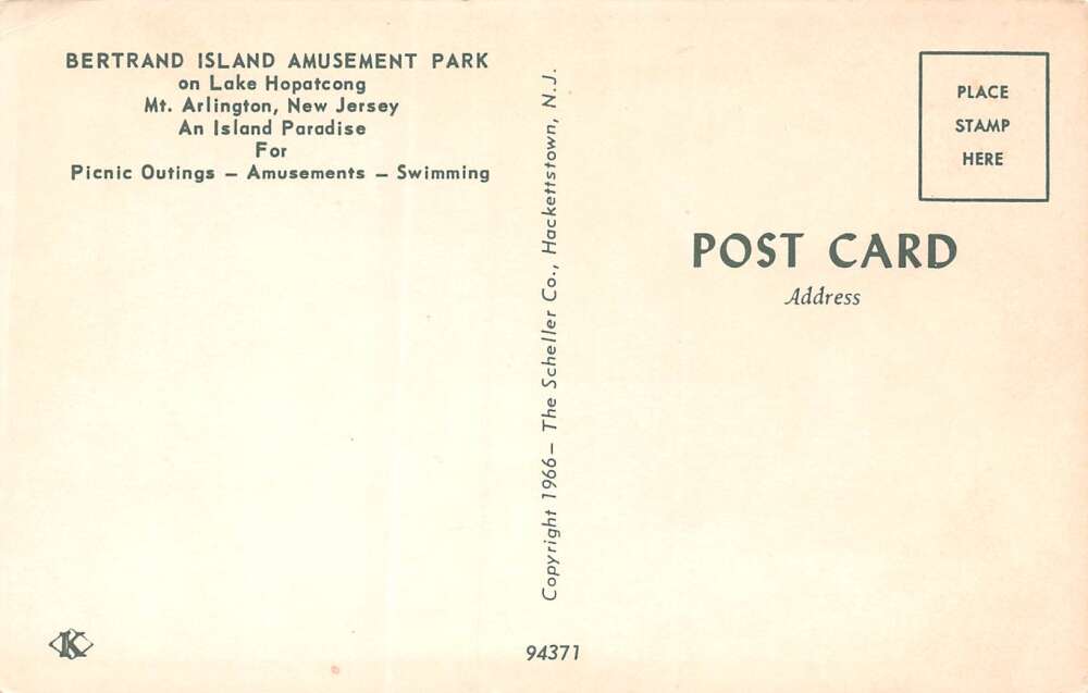 Mt. Arlington New Jersey Bertrand Island Amusement Park, Lake Hopatcong,PC U12484 - Image 2