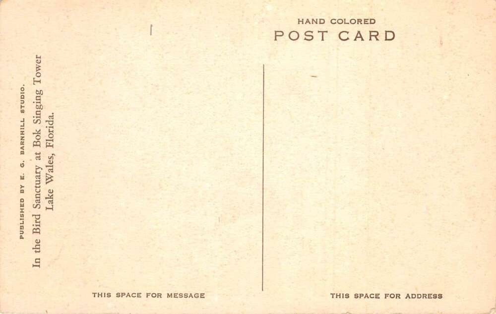 Lake Wales Florida Bird Sanctuary Bok Tower Barnhill Hand Colored PC AA73174 - Image 2