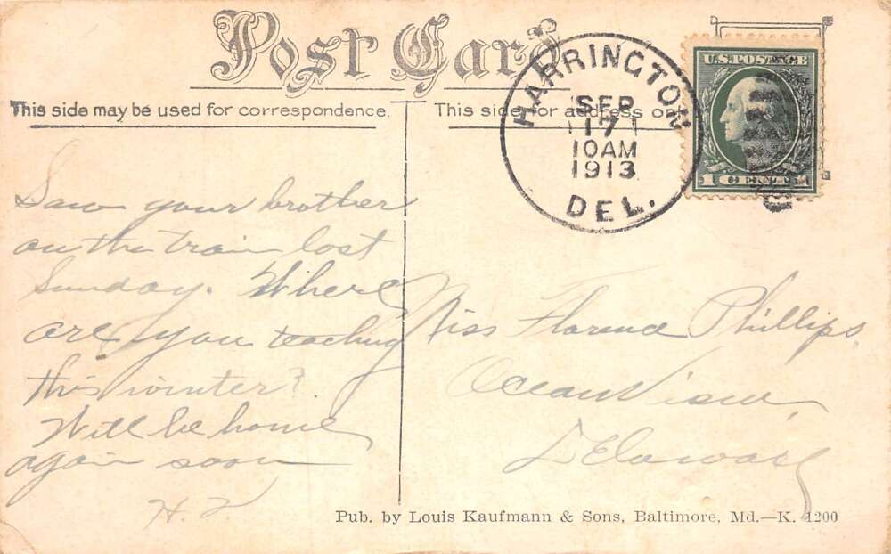 Harrington Delaware New Public School Vintage Postcard AA73206 - Image 2