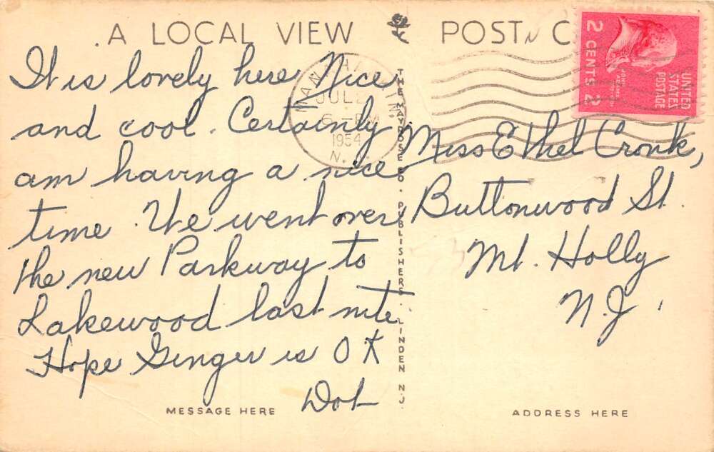 Manahawkin New Jersey Sailing Scene Vintage Postcard AA73264 - Image 2