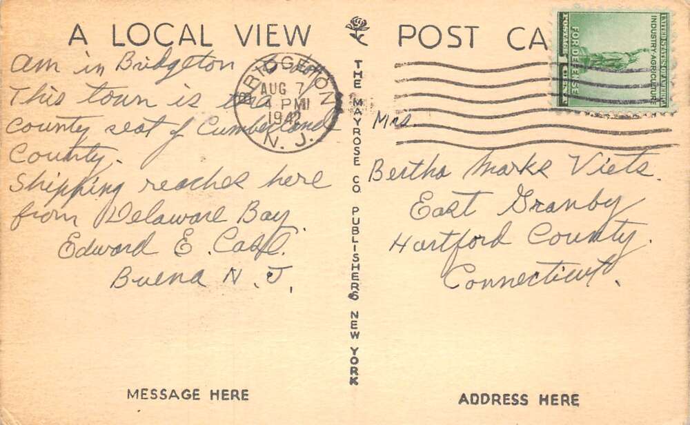 Bridgeton New Jersey Cohansey Creek Boats at Dock Vintage Postcard AA73279 - Image 2