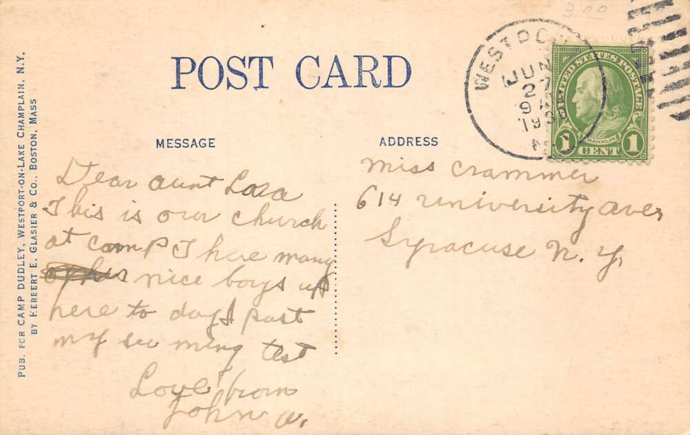 Westport New York Camp Dudley Outdoor Chapel Real Photo Postcard AA73329 - Image 2