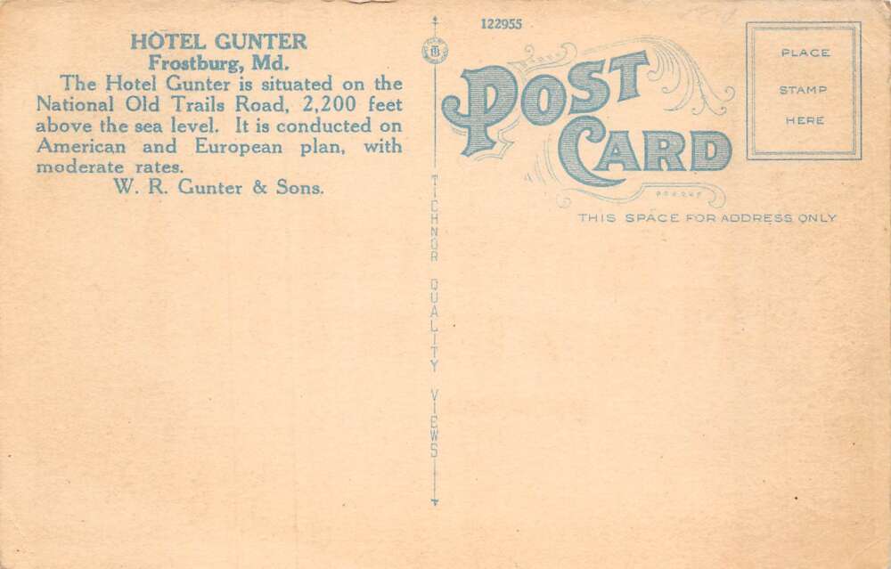 Frostburg Maryland Hotel Gunter Vintage Postcard AA73362 - Image 2