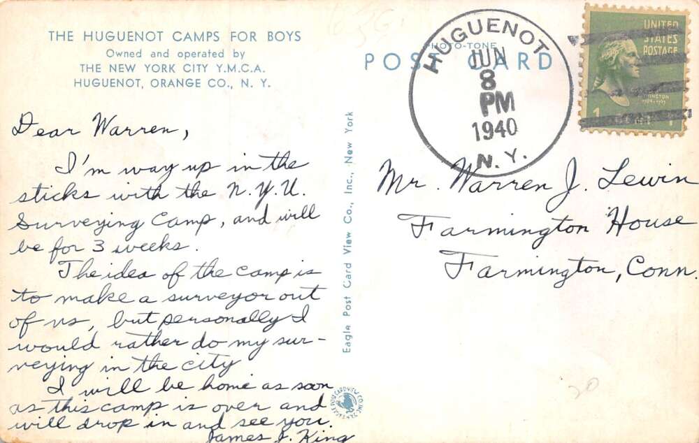 Huguenot New York Camp Greenkill View from Cliffs Vintage Postcard AA73418 - Image 2