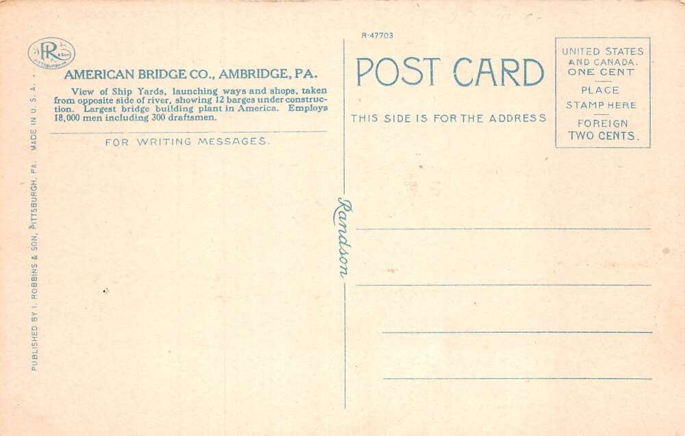 Ambridge Pennsylvania American Bridge Co Factory Vintage Postcard AA73467 - Image 2
