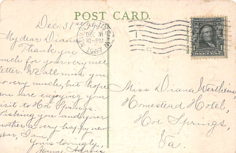 New Year Greetings Baby with Giant Mushrooms Clovers Vintage Postcard AA73487 - Image 2