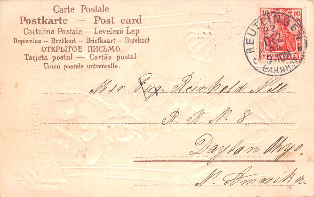 New Year Greetings Girl Sitting on Mushrooms with Clovers Postcard AA73488 - Image 2