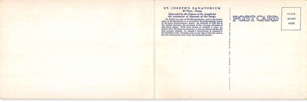 El Paso Texas St Josephs Sanatorium Bi-Fold Vintage Postcard AA73542 - Image 2
