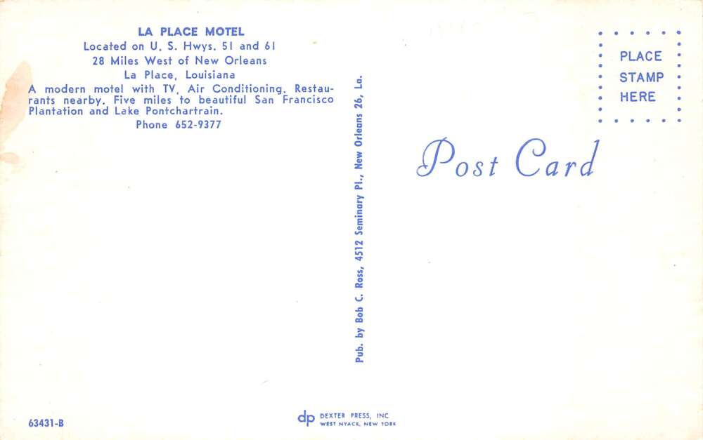 La Place Louisiana La Place Motel Vintage Postcard AA73622 - Image 2