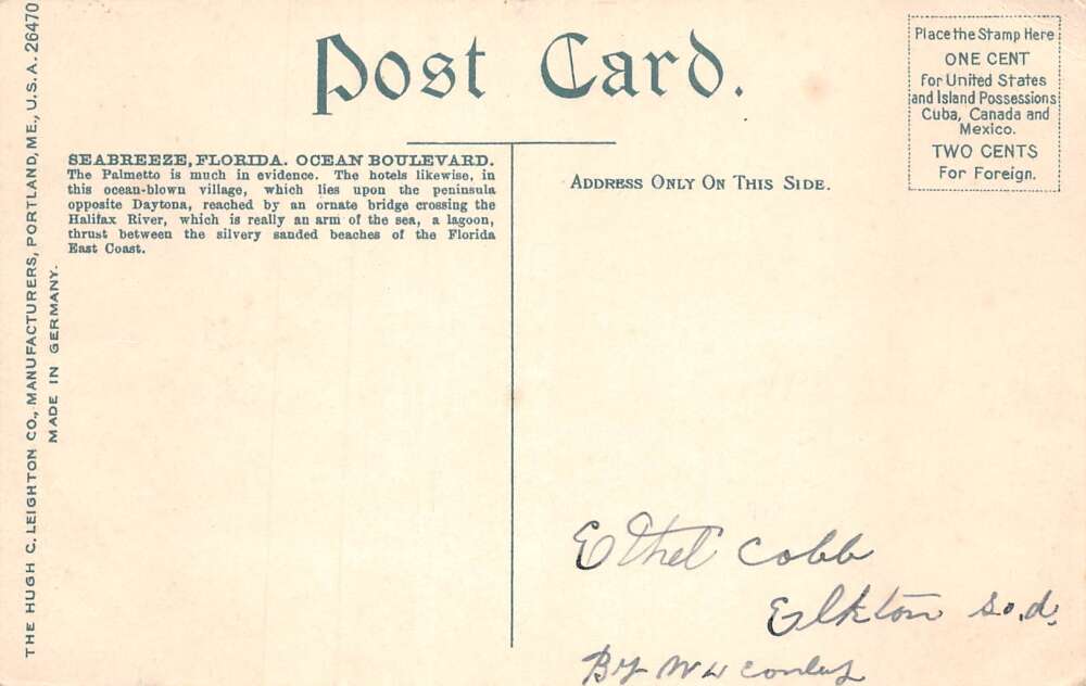 Seabreeze Florida Ocean Boulevard showing The Clarendon Vintage Postcard AA73866 - Image 2