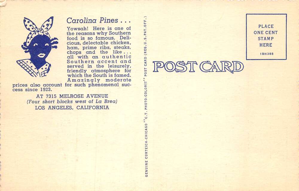 Los Angeles California Caroline Pines Restaurant Dining Room Postcard AA73869 - Image 2