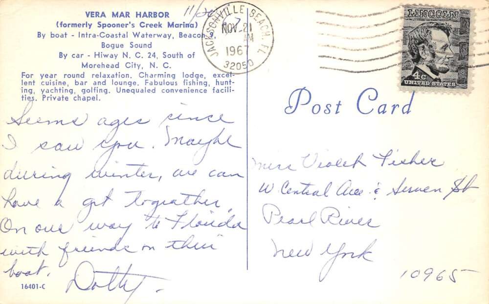 Morehead City North Carolina Vera Mar Harbor Vintage Postcard AA73949 - Image 2