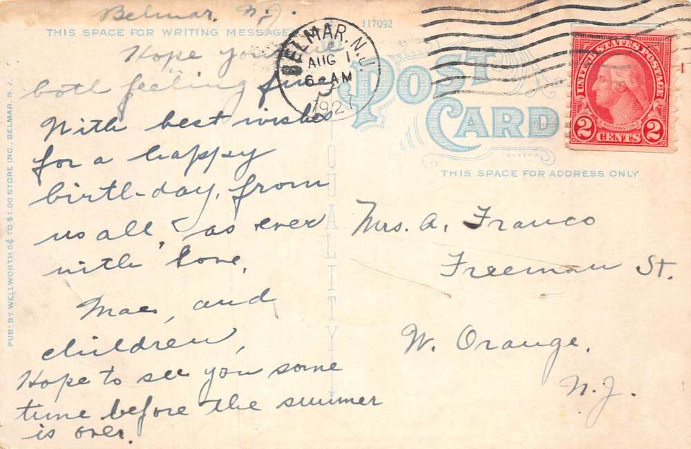 Belmar New Jersey Belmar Yacht Club Vintage Postcard AA73988 - Image 2