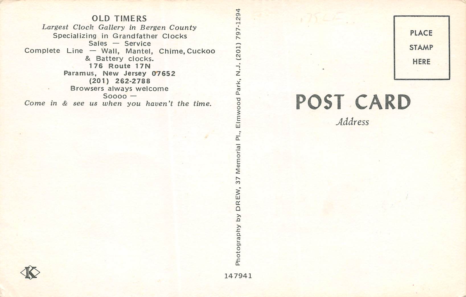 Paramus New Jersey Old Timers Clock Gallery, Photochrome Vintage Postcard U12792 - Image 2