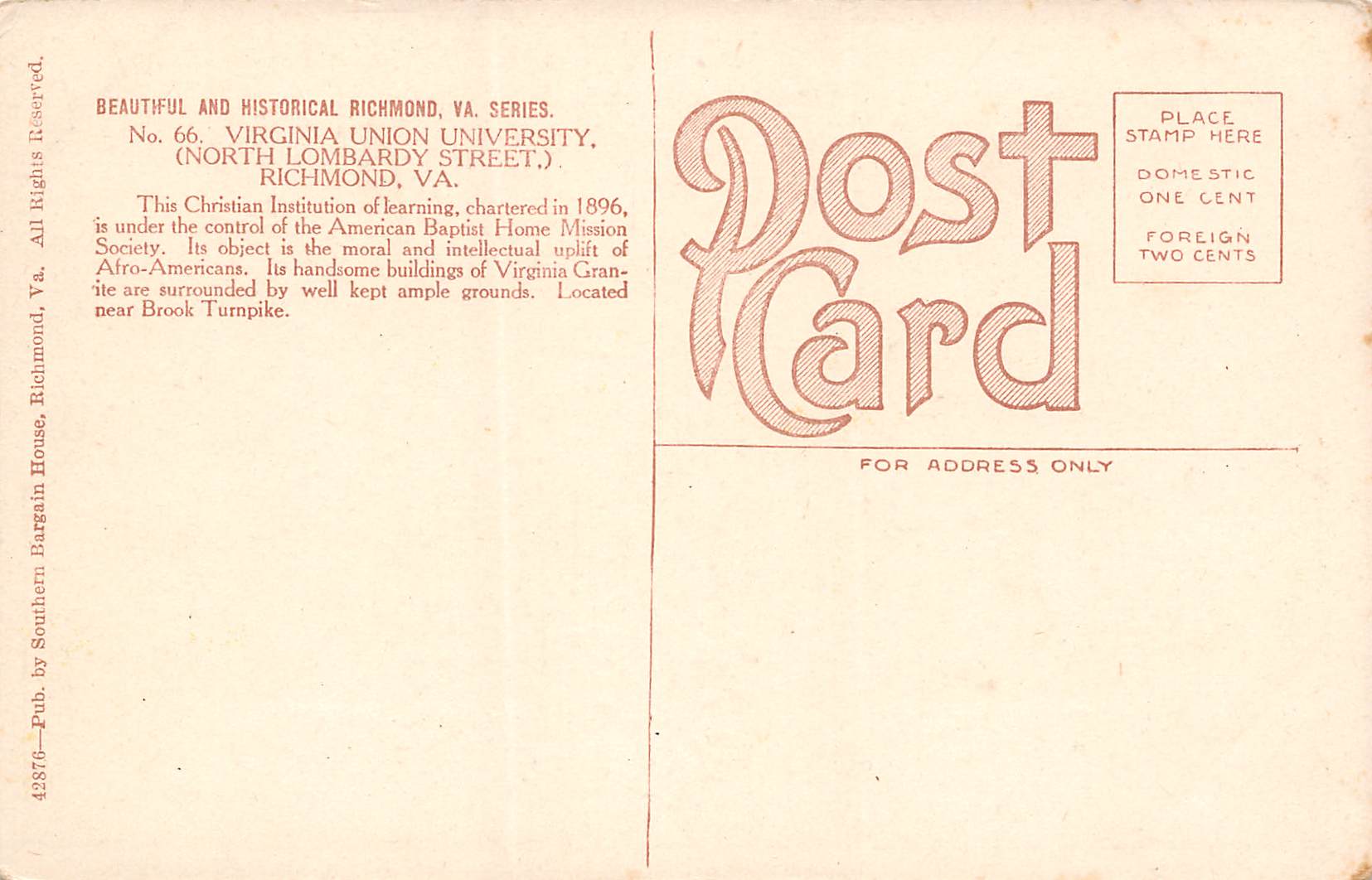 Richmond Virginia Virginia Union University, White Border Vintage PC U12815 - Image 2