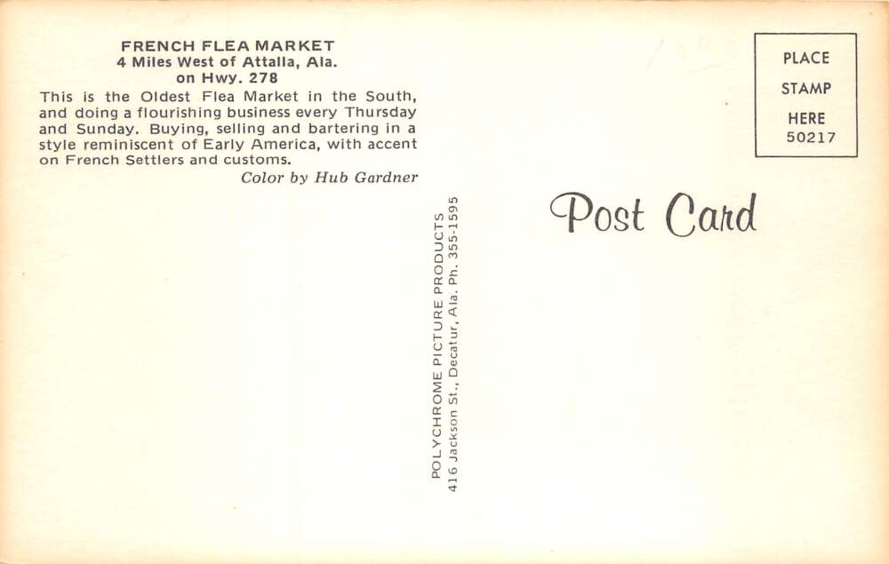 Attalla Alabama French Flea Market Vintage Postcard AA74085 - Image 2