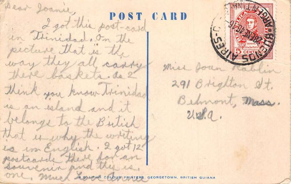 Trinidad Woman with Basket Vintage Postcard AA74102 - Image 2