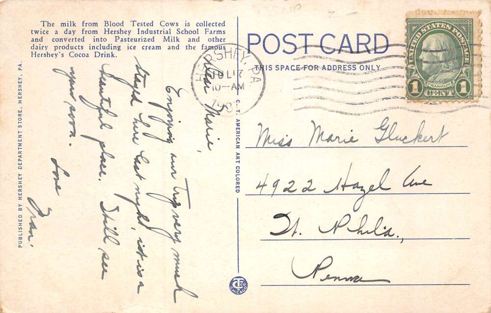 Hershey Pennsylvania Estates Model Dairy Vintage Postcard AA74132 - Image 2
