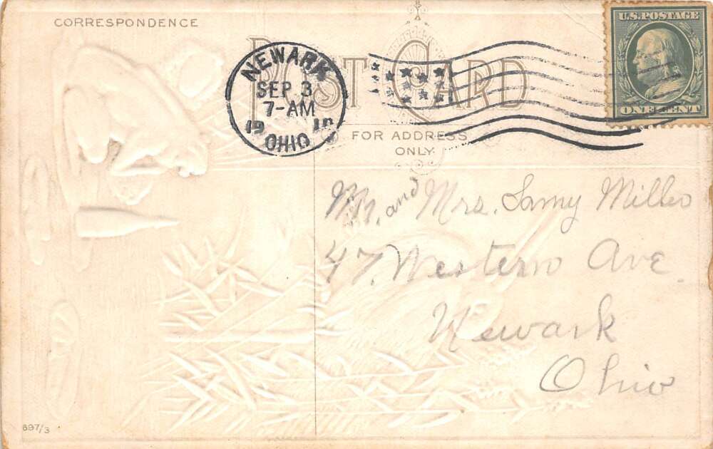 New Baby Greetings Stork Frog with Baby Vintage Postcard AA108481 - Image 2