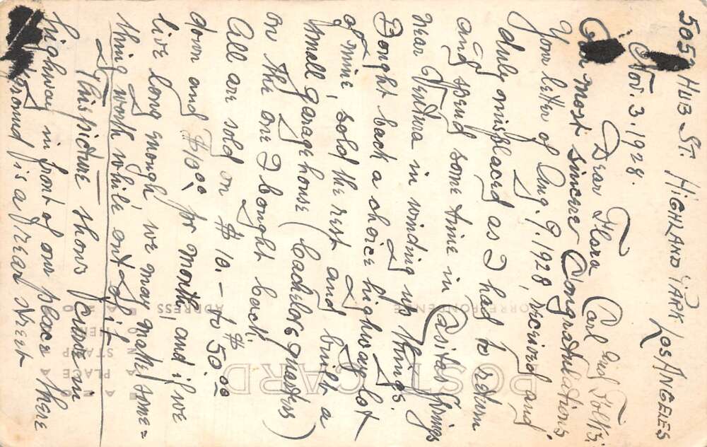 Los Angeles California Highland Park from Casitas Springs Cafe RPPC AA108494 - Image 2