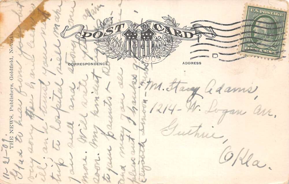 Goldfield Nevada First National Bank Bldg Vintage Postcard AA108498 - Image 2