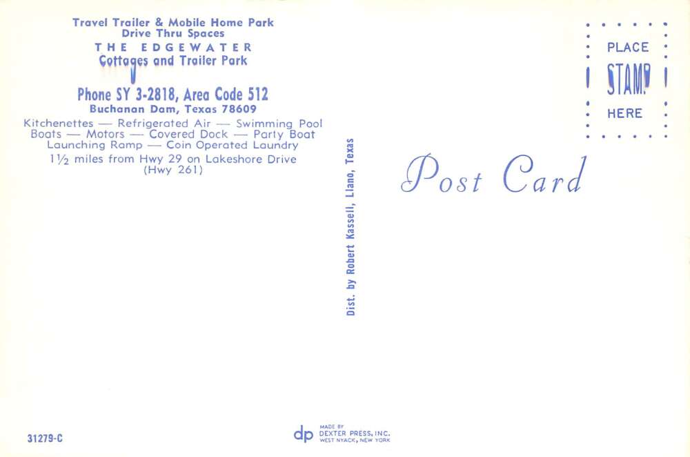 Buchanan Dam Texas The Edgewater Cottages & Trailer Park, Vintage PC U26547 - Image 2