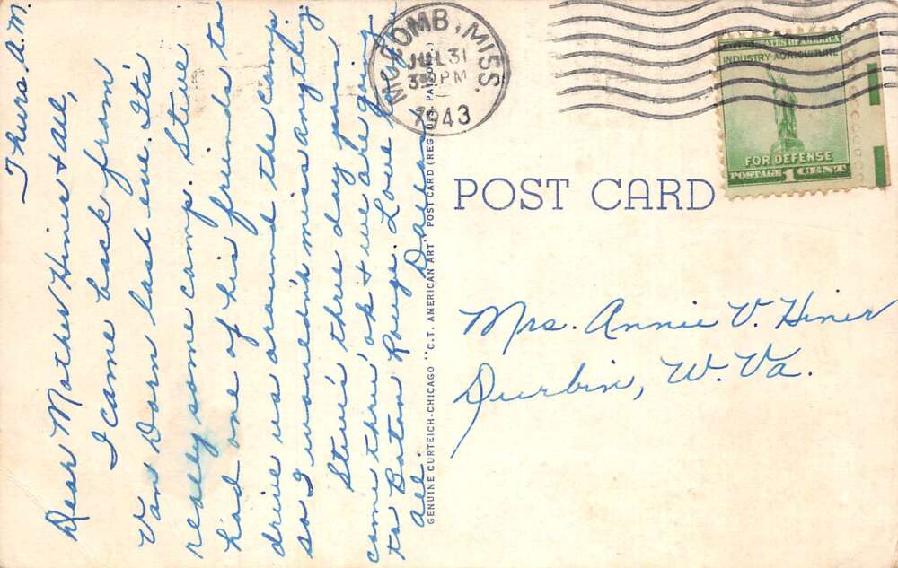 McComb Mississippi I.C. Shops, Train Station, White Border, Vintage PC U26552 - Image 2