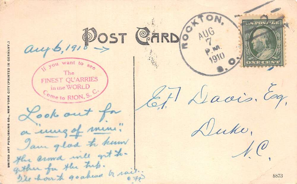 Rion South Carolina Fitzhugh Lee Monument, Winnsboro Granite Corp., PC U26558 - Image 2